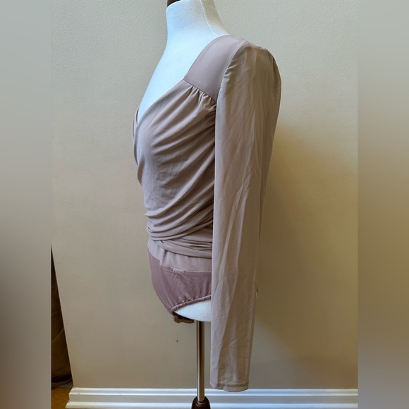 NWT Lulu's tan long sleeve stretch bodysuit. Wrap front. - Picture 4 of 5